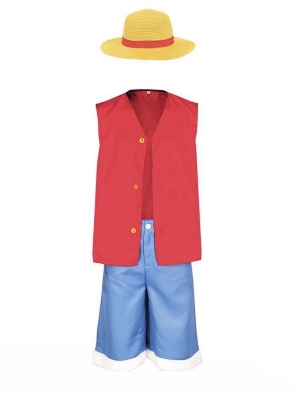Monkey D Luffy Red Vest and Blue Shorts Costume with Yellow Hat Costume
